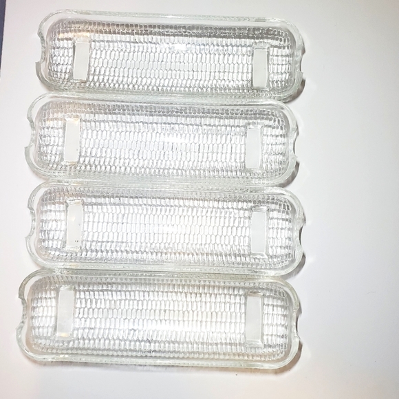 #M Vintage Glass Clear Set Of 4 Corn Holders Trays Plates - Picture 3 of 4
